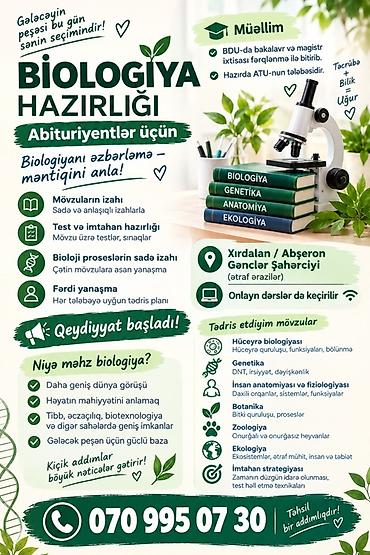 xalca yuma 2026: Repetitor, Biologiya, Azərbaycan dili, Abituriyent hazırlığı — 1