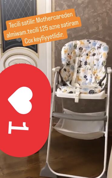 Yemək masaları, oturacaqları: TECILI SATILIR. 125 manata . MOTHERCARE'den almiwam 200 manata. Adi