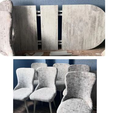 2 ci el stol: Qonaq otağı üçün, İşlənmiş, Açılan, Oval masa, 6 stul