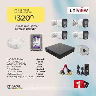 kamera desti: Uniview Dördlü Kamera Dəsti (ColorHunter Seriyası ilə) Setə daxildir