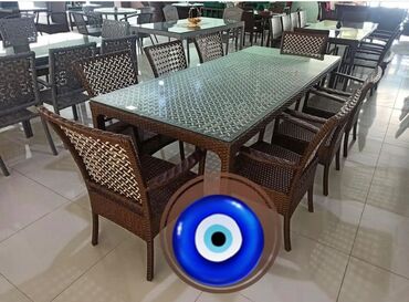 Bağ, çöl masa və oturacaq dəstləri: Kvadrat masa, Açılmayan, Stullar ilə, Həsir toxunuşlu — 5