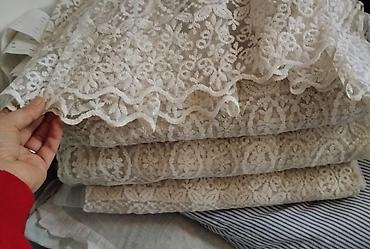 Tül və pərdə dəsti - Material: Zərif naxışlı tül (ağ-krem