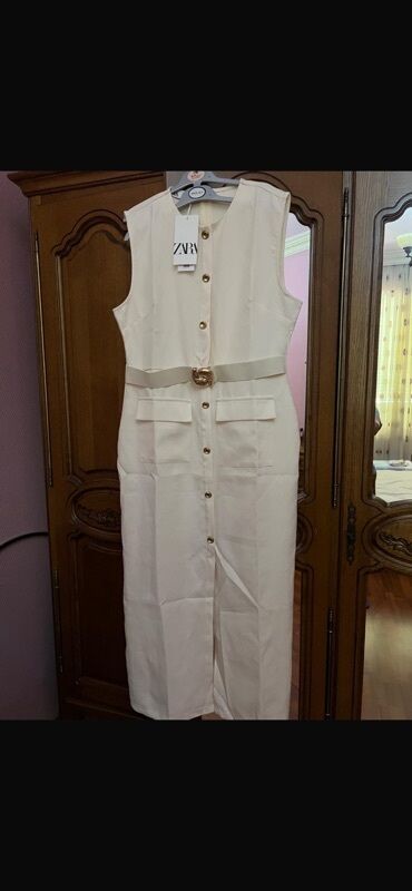 белые женские юбки: Повседневное платье, Миди, Zara, L