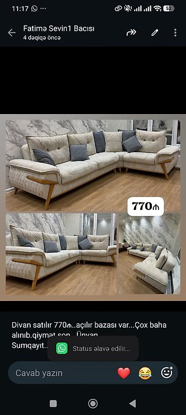 Divan satılır 770₼. açılır bazası var. Çox baha alınıb.qiymət