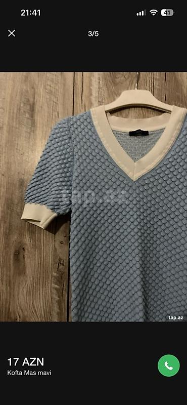 nike tech fleece baku: Mavi rəngli qısaqoll trikotaj kofta. - V formalı açıq yaxa - Ağ — 3