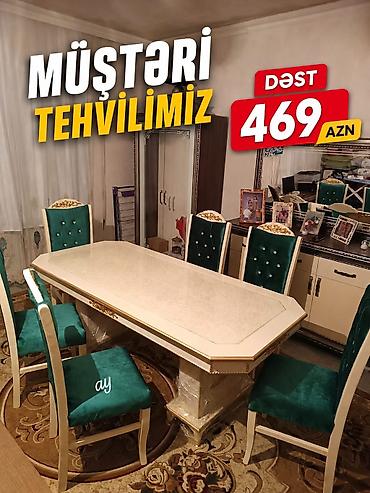 a class mebel: Yemək otağı üçün zərif masa–stul dəsti - Dəst: 1 ədəd uzun düzbucaqlı — 1