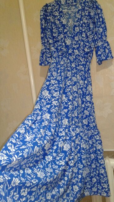 голубое платья: Повседневное платье, Made in KG, Лето, Длинная модель, XS (EU 34), S (EU 36)