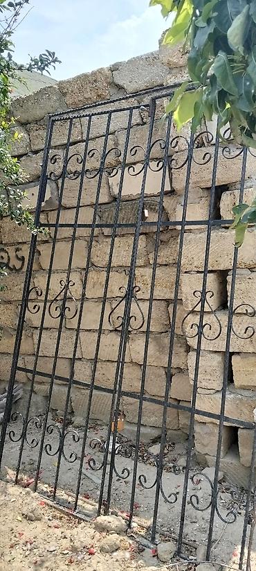 Həyət darvazaları: Məhsul: Dəmir barmaqlıqlı hasar panelləri və PVC ikiqanad şüşəli qapı — 1