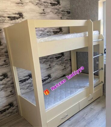 İkimərtəbəli uşaq çarpayıları: Oğlan və qız üçün, Yeni, Çarpayı, Matras ilə, Siyirməli, Laminat — 4