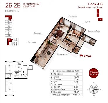 75000: 2 комнаты, 75 м², Элитка, 7 этаж, ПСО (под самоотделку) — 5