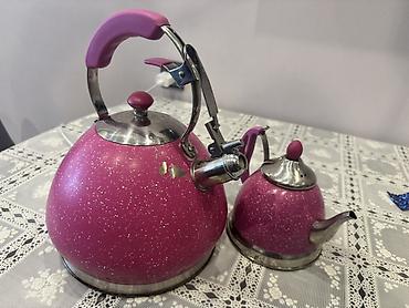 dəmlik: Çay dəsti, rəng - Çəhrayı, Metal — 2