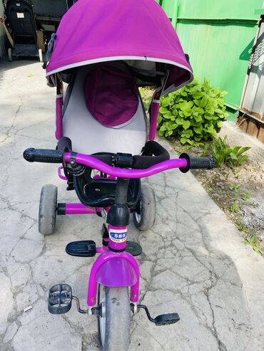 корейские велосипеды: Коляска, цвет - Фиолетовый, Б/у