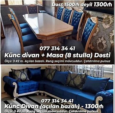 ucuz matras: Künc divan + masa (8 stulla) dəsti Məhsul tərkibi: - Künc divan — 1