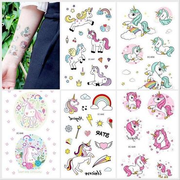 Другие товары для детей: Временные переводные татуировки детские на тело Единороги, цена за
