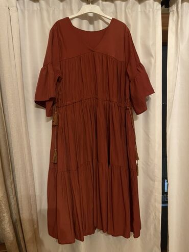 детские платья с длинным рукавом: Yeni Bohem tərzində, pas/qırmızı-qəhvəyi rəngdə qadın paltarı. Yüngül