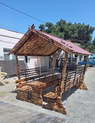 hacioglu mebel fabriki: Taxta pavilon – skamya və masa dəsti ilə - Material: tam ağac (odla — 3