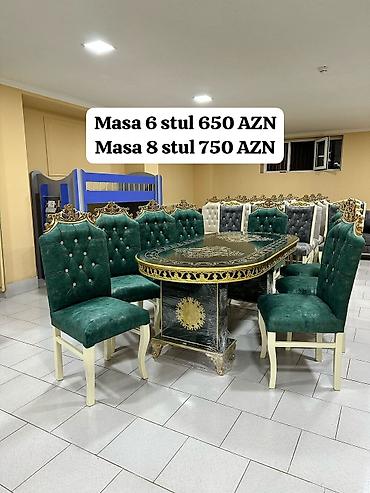 Masa və oturacaq dəstləri: Qonaq otağı üçün, Yeni, Açılmayan, Dördbucaq masa, 6 stul — 7