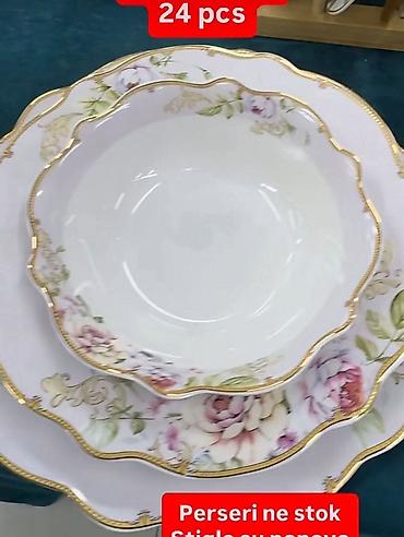 drvena mesoreznica: Servis tanjira – 24 dela Elegantan porculanski set sa floralnim — 1