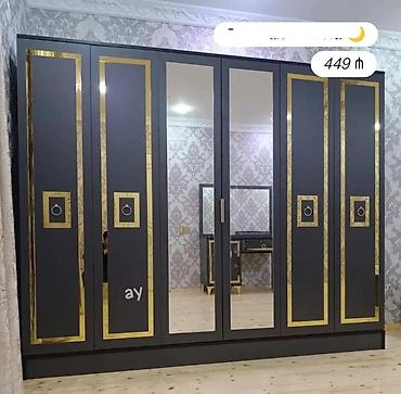 doşəmə ustu guzgu: Məhsul: 6 qapılı paltar şkafı - Dizayn: Tünd boz mat korpus, qızılı — 1