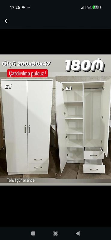 dolab yigilmasi: İki qapılı ağ rəngdə şkaf - Ölçü: 200 x 90 x 47 sm (şəkildə — 1