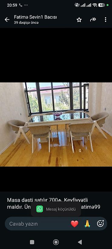 Masa dəsti satılır 700₼. Keyfiyyətli maldır. Ünvan Binəqədi. 2165