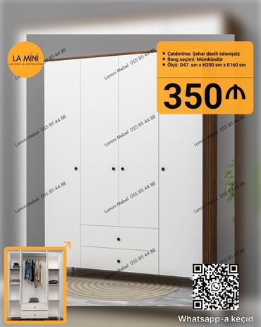 Dolablar: Yeni, Açılan, 4 qapılı Düz dolab, Qarderob, paltar dolabı, Azərbaycan
