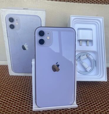 Apple iPhone: IPhone 11, Б/у, 128 ГБ, Зарядное устройство, Защитное стекло, Чехол, 87 %