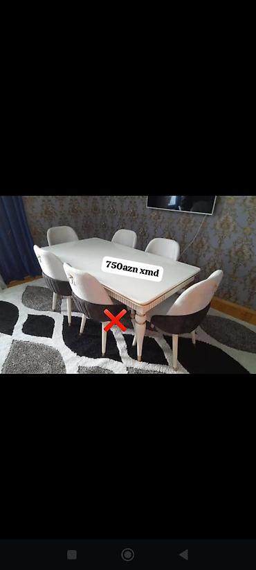 yazi formalari: Ağ rəngli yemək masası və stul dəsti. - Dəst: düzbucaqlı masa + 6 — 1