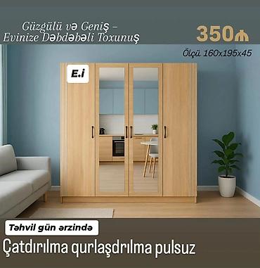 divan taxta: Güzgülü və geniş şkaf - Material: ağac teksturalı korpus, ön — 1