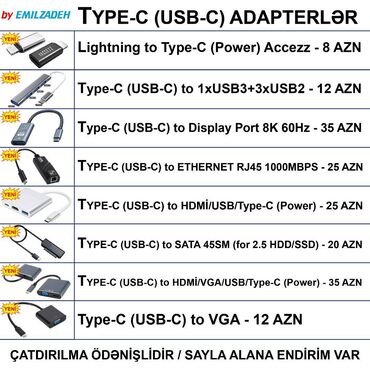 Digər kompüter aksesuarları: Type-C/USB-C Adapterlər 🚚Metrolara və ünvana çatdırılma var