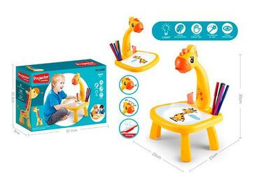 детский столик для рисования: Проектор для рисования Жирафик с набором фломастеров желтый Новые! В