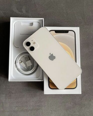 Apple iPhone: IPhone 12, Б/у, 128 ГБ, Белый, Защитное стекло, Чехол, Кабель, 85 %