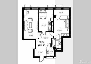 Продажа квартир: 2 комнаты, 73 м², Элитка, 18 этаж, ПСО (под самоотделку)