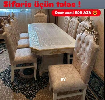 Digər mebel: Qonaq otağı üçün, Yeni, Açılmayan, Dördbucaq masa, 6 stul