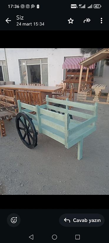 Digər bağ, çöl mebeli: Dekorativ taxta araba – bağ, həyət, kafe və fotozona üçün. - — 2