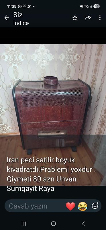 чугунная печь: İran peçi – iri ölçülü, otağı tam qızdırır. Problemi yoxdur. Qazla — 1