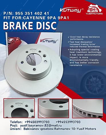 porsche disk: KUTWAY əyləc diski Uyğunluq: Porsche Cayenne 9PA, 9PA1 P/N: 955 351 — 1