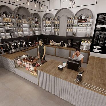 стелла мебель: Yüksək keyfiyyətli materialdan yığılmış kofe-bar mebeli. Rəflər və