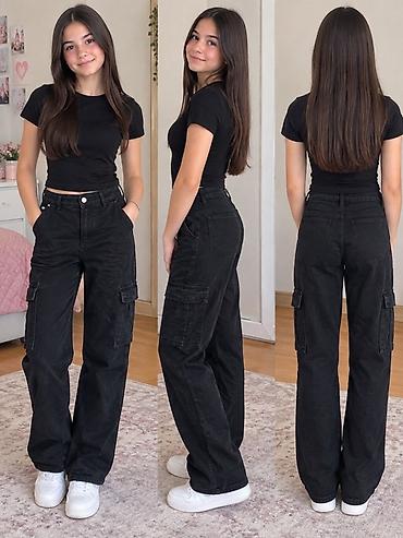 Cinslər və şalvarlar: Qızlar üçün qara cargo şalvar - Rəng: qara - Kəsim: straight/relaxed — 1