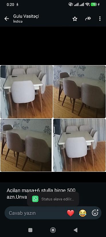 Acilan masa+6 stulla birge 500 azn.Unvan xirdalan(GÜLÜ)
