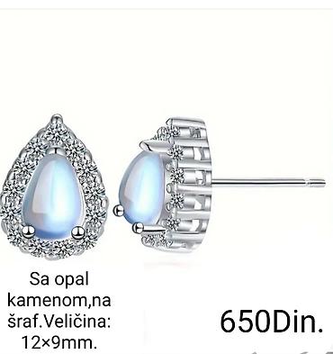 swatch prsten: Elegantne posrebrene inđuše sa opal kamenom, na šraf,od hirurskog — 1