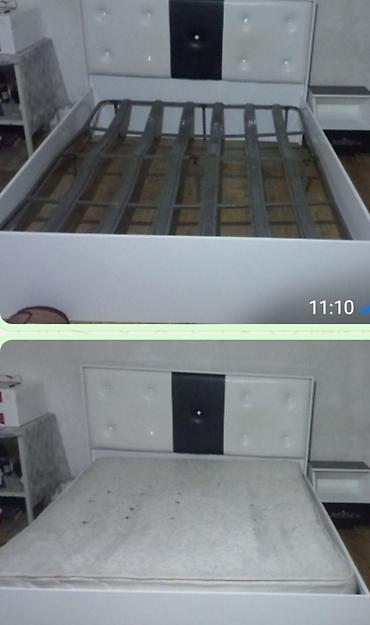 Ağ rəngli 2 nəfərlik çarpayı və döşək dəsti. - Ölçü: təxmini 160x200