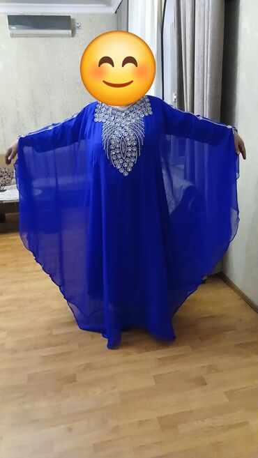 sifon koynekler: Kral mavi rəngdə şifon kaftan/abaya elbise - Rəng: parlaq royal mavi