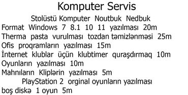 peyk antena qurasdirilmasi: Kompüterlərin formatlanması və proqram təminatı xidmətləri təklif