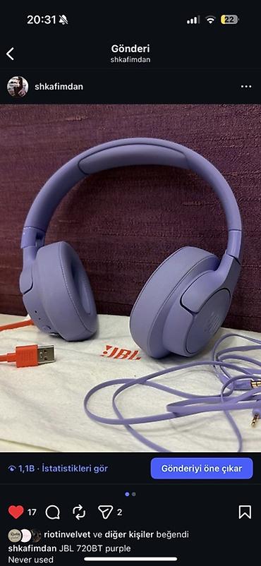 nothing ear: JBL Tune 720BT, bənövşəyi rəngdə over‑ear Bluetooth qulaqcıq. Hec — 1