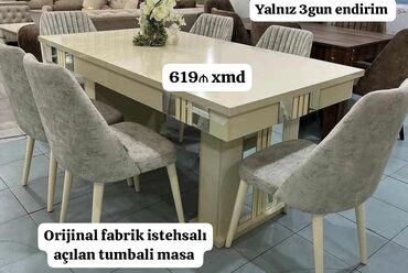 delloro mebel stol stul: Qonaq otağı üçün, Yeni, Açılmayan, Dördbucaq masa, 6 stul