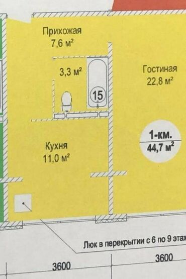 продажа квартир в городе токмок: 1 комната, 45 м², 106 серия, 9 этаж, ПСО (под самоотделку)