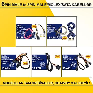 Kabellər "6PİN MALE to 8PİN MALE/MOLEX/SATA Original” MƏHSULLAR TAM