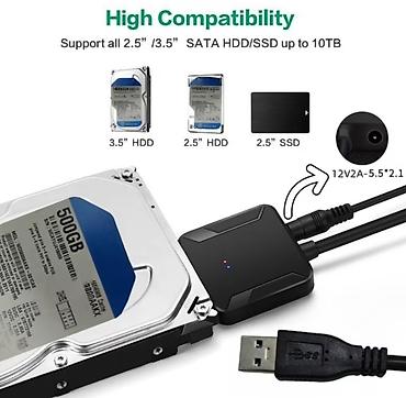 kompyüter: USB-dən SATA-ya adapter kabeli - 2.5" və 3.5" SATA HDD/SSD-ləri — 2