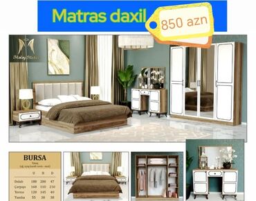 Yataq otağı dəstləri: İkinəfərlik çarpayı, 2 tumba, Termo, Dolab, Azərbaycan, Yeni — 15